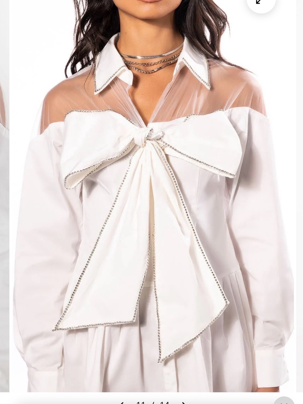 AKIRA White Long-Sleeve Bow-Front Shirt Dress
